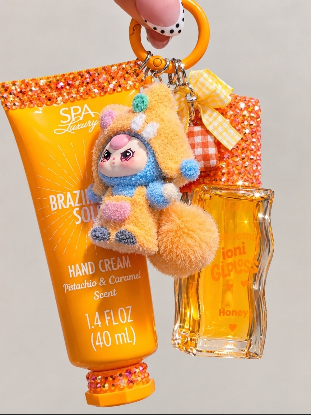 Handcrafted Brazilian Hand Cream & Ioni Lip Gloss Keychain Set